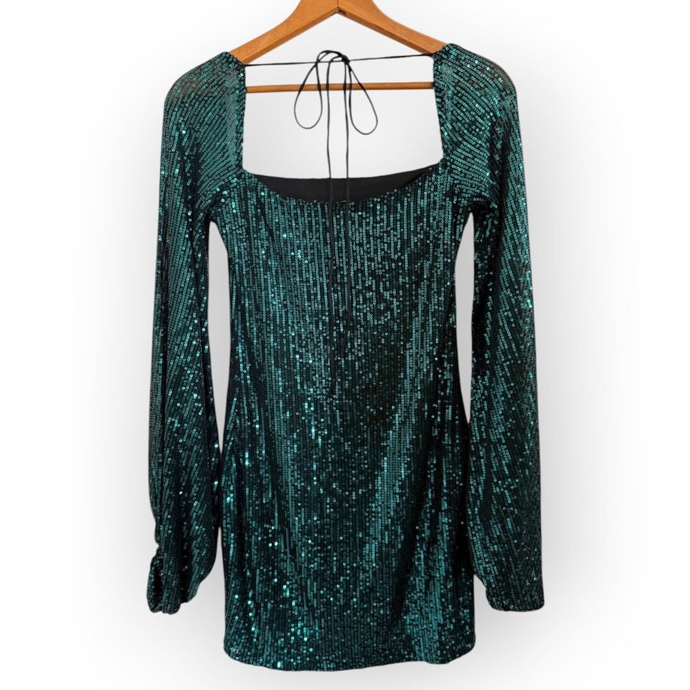 Lucy‎ in the Sky Los Angeles Green Sequin Mini Dress Women's Size M Long Sleeve